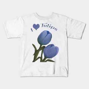 I Love Tulips in Blue by Cecile Grace Charles Kids T-Shirt